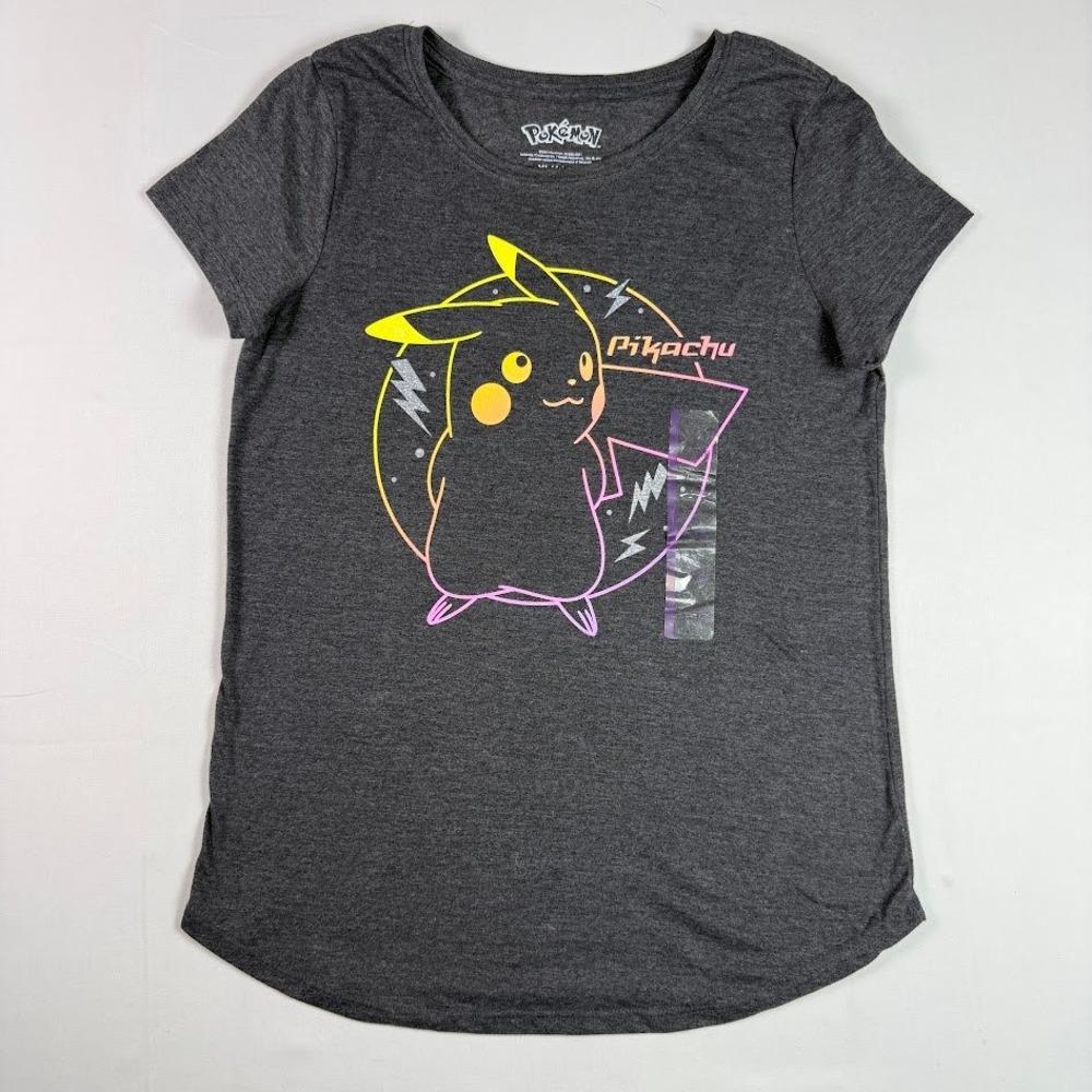 Pokemon Pikachu Girls XL 14-16 Graphic T-Shirt Charcoal Heather Neon 2021 NWT